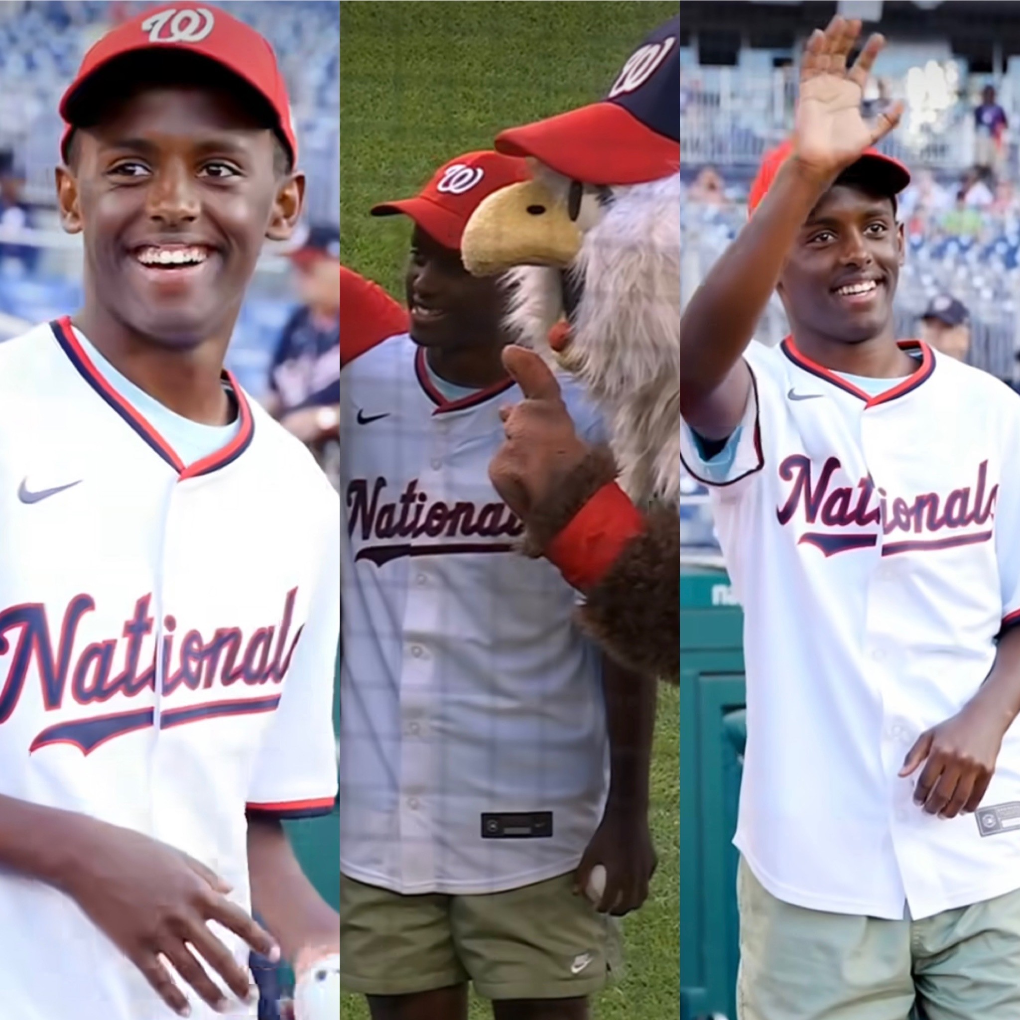 Heman throwing the first pitch at the Nat's Baseball Game